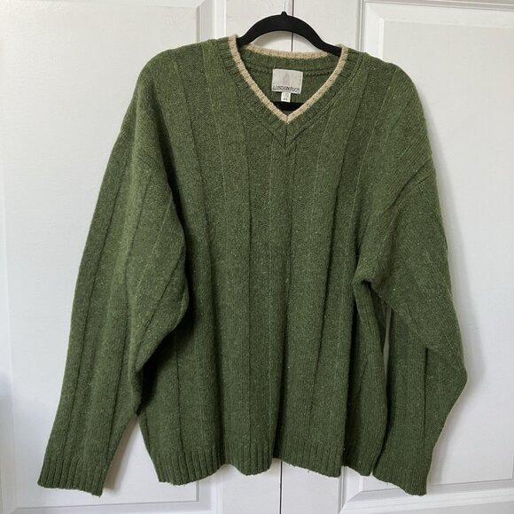 Vintage London Fog Sweater Mens L Green Wool Ribbed V-neck Academia Grandpa - Picture 2 of 7